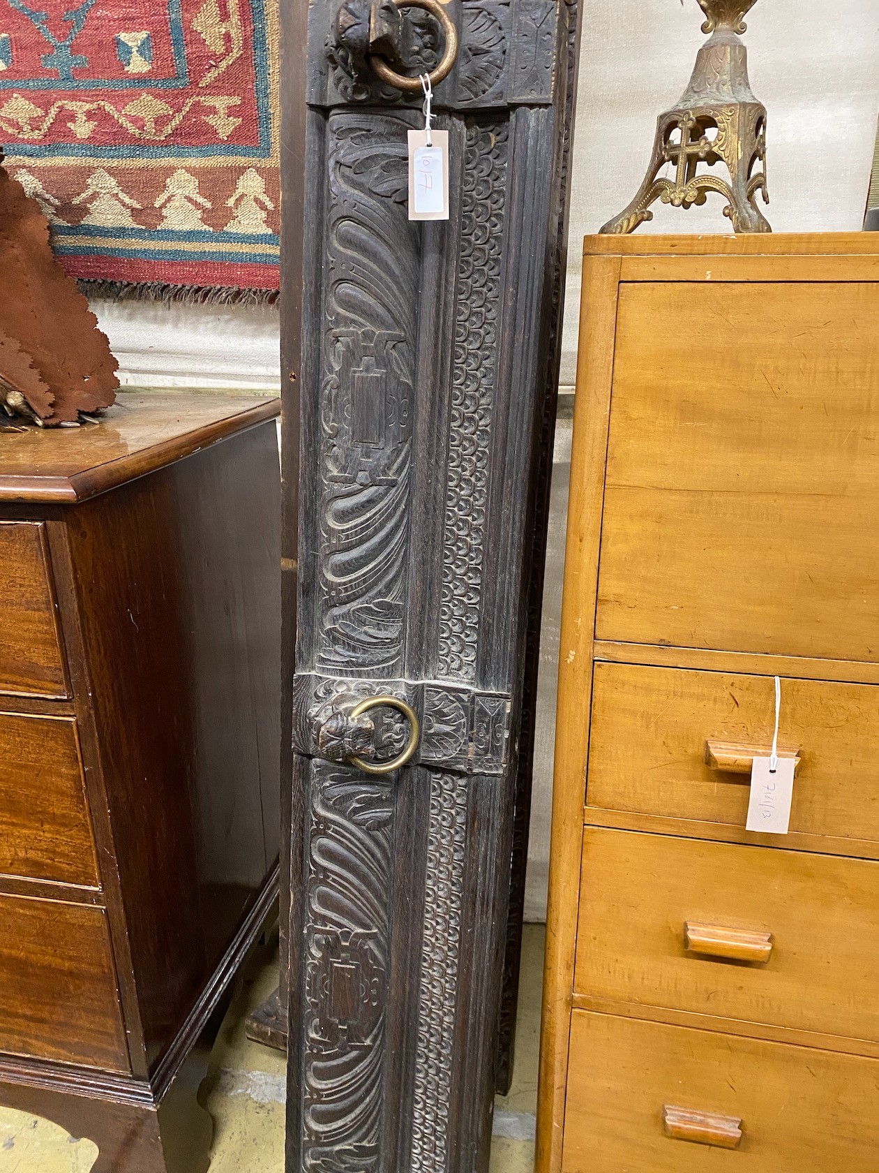 Two 19th century carved oak pediments, larger 200cm